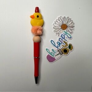 Handmade Duck Beadable Pen + Mystery Stickers